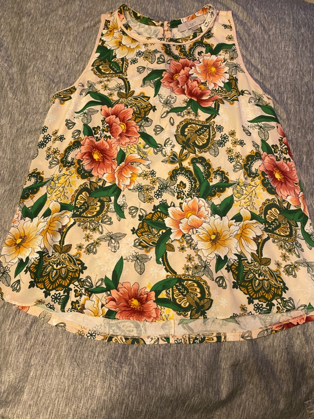 NWT Loft Floral Sleeveless Blouse Womens Petite Large Pull Over w/ Tie Back